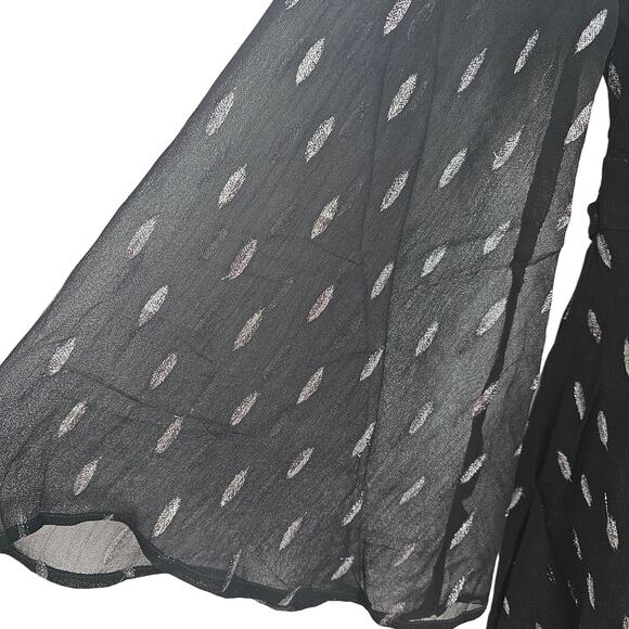Band Of The Free Womans size S Evette Black Shimmer Mini Dress Bell Sleeves NEW - Picture 3 of 8